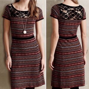 ANTHROPOLOGIE Sparrow Lambswool Faire Isle Stripe Lace Knit Sweater Dress Small